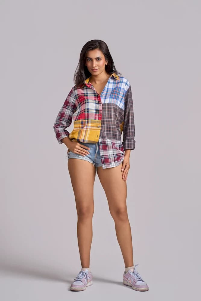 Mixed Check Long Sleeve Shirt