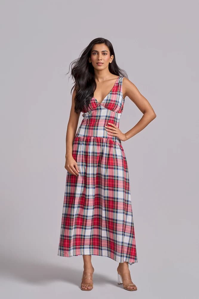 Classic Check Sleeveless Maxi Dress
