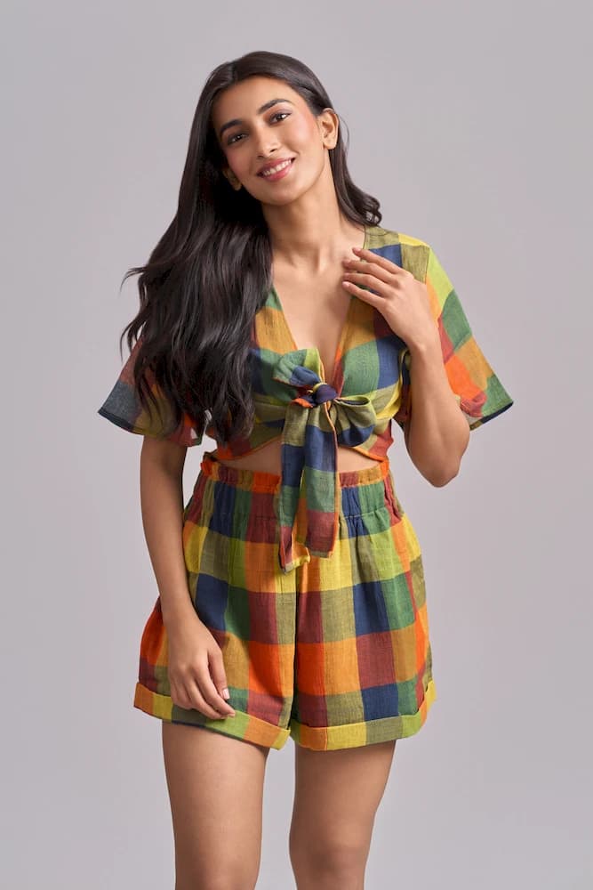 Textured Check Relaxed Shorts