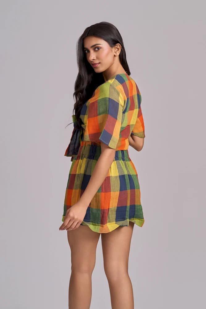 Textured Check Crop Top