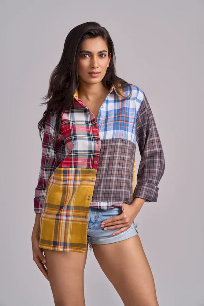 Mixed Check Long Sleeve Shirt