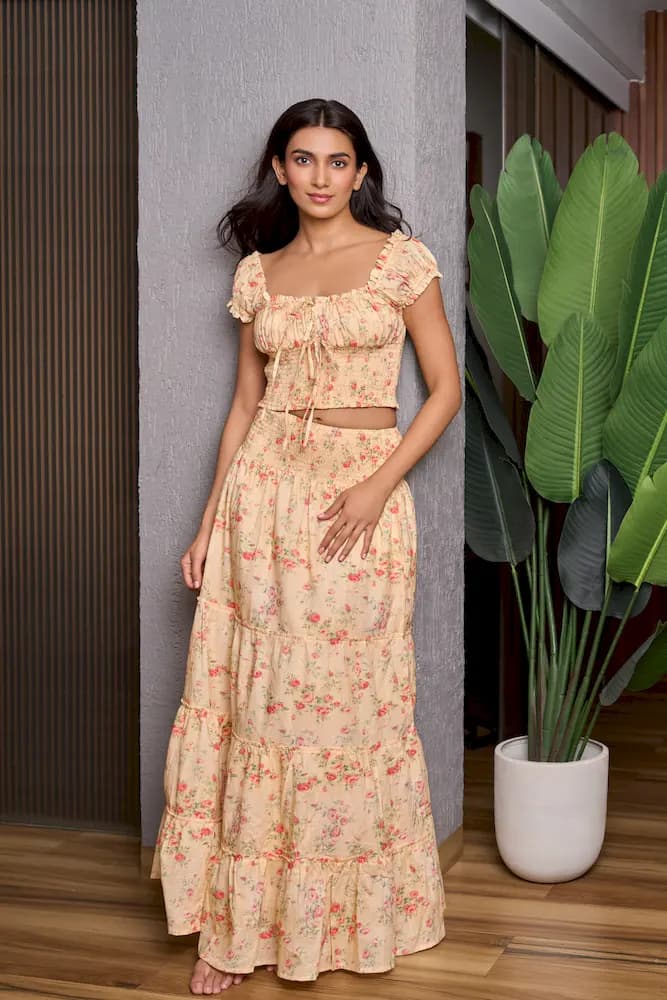 Floral Printed Smocked Skirt
