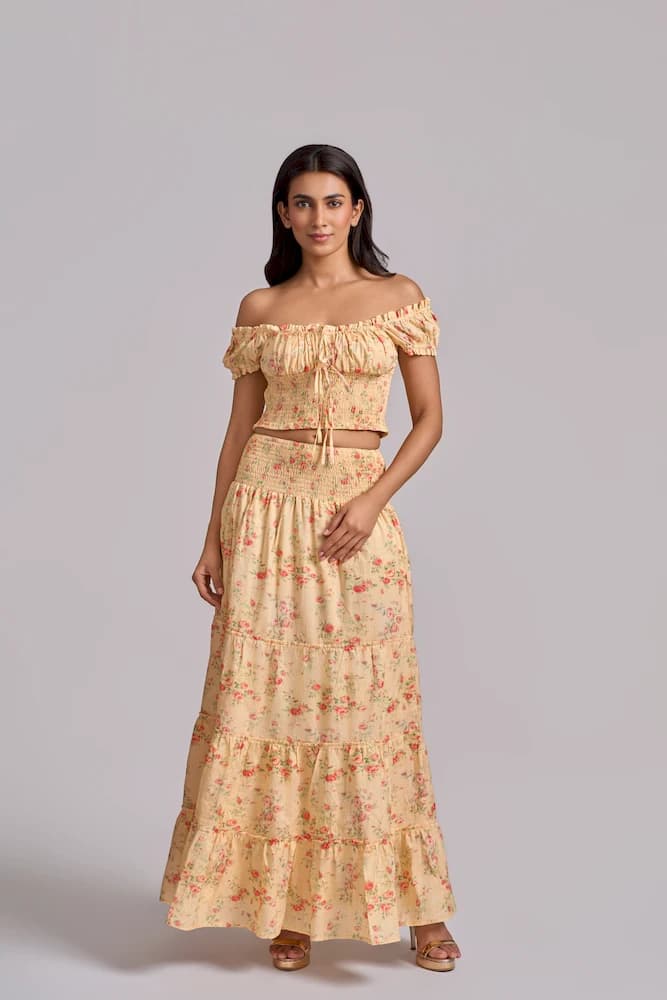 Floral Printed Smocked Skirt