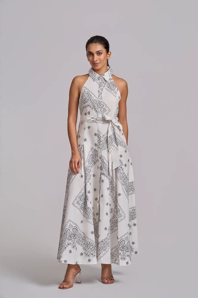 Tile Printed Collared Maxi Dress