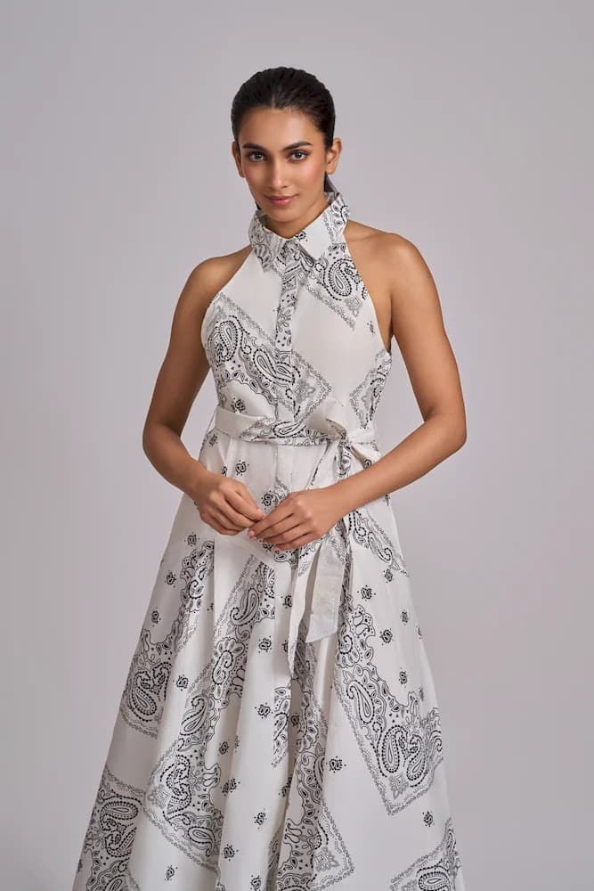 Tile Printed Collared Maxi Dress