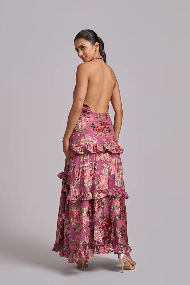 Plunge Neck Layered Velvet Dress