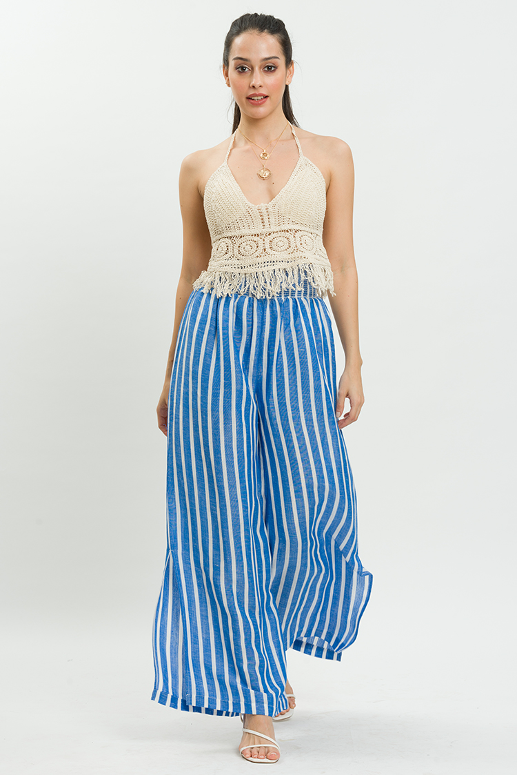 Stripe Trousers With Side Slit Details