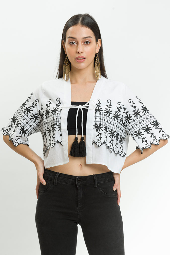 Tassel Top With Embroidery And Tie Detail
