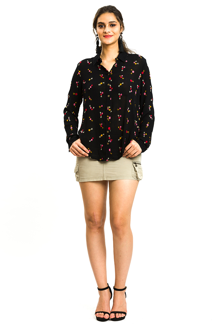 Cheesecloth Shirt With All Over Floral Embroidery